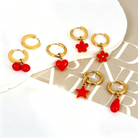 Pendientes de Aro con Forma de Corazón Rojo Personalizados, Pendientes de Acero Inoxidable con Baño de Oro de 18K, Pendientes de Esmalte Mini para Niños