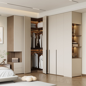 Custom Enf Diseño Moderno <span class=keywords><strong>de</strong></span> Madera Maciza en Forma <span class=keywords><strong>de</strong></span> L Walk-In <span class=keywords><strong>Closet</strong></span> One Door Corner Armario para Dormitorio Principal Independiente para Comedor - Product Image 6