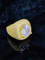 Bague unisexe tendance en gros, nouvelle, grande, en zircon, style hip-hop européen, polyvalente, avec incrustation de cuivre en forme d'œuf de pigeon, plaquée or, pour usage quotidien