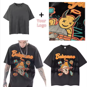 เสื้อยืดโอเวอร์ไซส์ผู้ชาย ล้างสีแบบแอซิด แขนสั้น คอกลม วินเทจ สีพื้น ผ้าสแปนเด็กซ์/คอตตอนเจอร์ซีย์ ทรงพอดีตัว ไม่หด รับสกรีนโลโก้ - Product Image 3