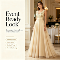 Robe de soirée longue pour femme, sans manches, col en V, broderie de sequins, en tulle, avec ceinture en satin, coupe trapèze, style Empire drapé