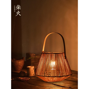 Lampe de table en rotin E27, commande par interrupteur LED, pour salon de thé, chambre à coucher, lampe décorative - Product Image 2