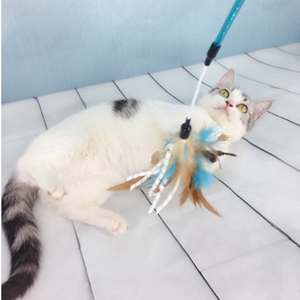 Nieuwe Dubbele Belletjes Katten Speelgoed met Kleurrijke Zachte Kalkoenveren en Draad Bomb PVC en Metaal Interactieve Plager met Paal - Product Image 4