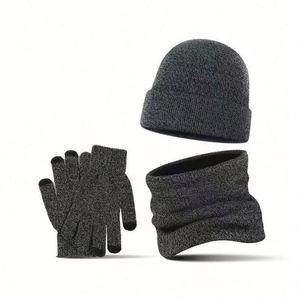 Ensemble 3 pièces bonnet, gants et écharpe unisexe en tricot – Bonnets, gants d'hiver et cache-cou polaire en gros – Cadeau promotionnel - Product Image 3