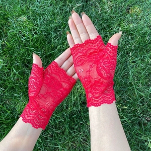 Gants longs sans doigts en dentelle sexy pour femme, style marin, gants mi-doigts en résille, mitaines chauffantes en maille - Product Image 2