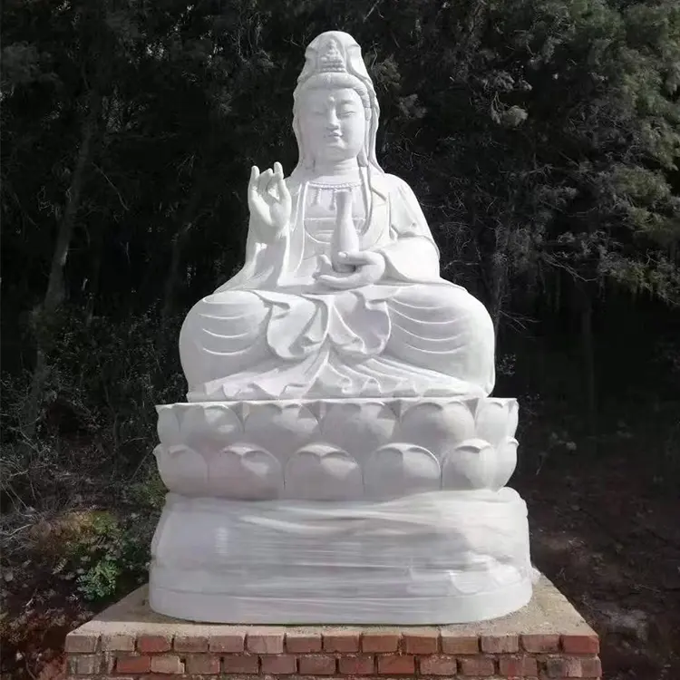 손 새겨진 앉아 부처님 돌 조각 흰색 대리석 정원 부처님 동상