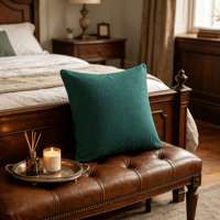 Einfarbiges Tealgrünes Leinen-Optik Dekokissen Quadratisches Zierkissen mit PP-Baumwollfüllung für Sofa Bett Zuhause Hotel Individuelles Logo