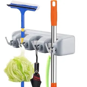 Garage Organizer Home Storage Tool Bezem Hold 3 Rack 4 Haken Wall Mounted Plastic Mop En Bezem Houder