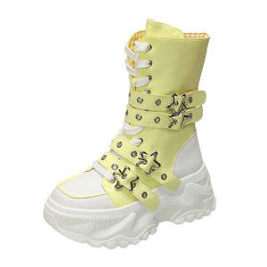 Zapatillas de Mujer Otoño-Invierno 2025, Estilo Europeo Americano, Caña Alta, Suela Gruesa, Punta Redonda, Hebilla de Cinturón, Color Sólido - Product Image 5