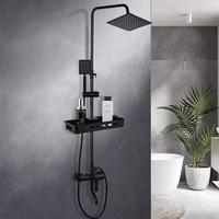 Ensemble de Douche Moderne en Laiton Noir Mural Effet Pluie avec Mitigeur pour Salle de Bain