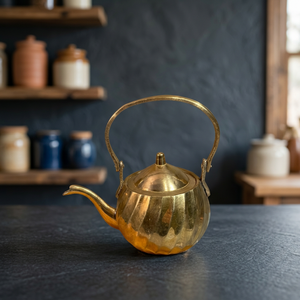 <b>Vintage</b> Brass Tea <b>Kettle</b> With Lid Metal Handle Water Pot <b>Kettles</b> - Product Image 2