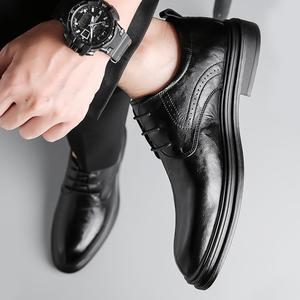 Chaussures habillées en cuir pour hommes, style Oxford, bout rond, à lacets, doublure en cuir véritable, semelle extérieure en caoutchouc, amorties, pour le bureau et la carrière, toutes saisons - Product Image 4