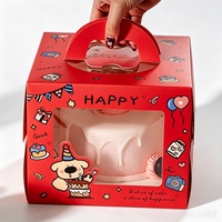 Boîte à pâtisserie en papier imprimé pour desserts, emballage cadeau de fête, boîte à gâteau d'anniversaire avec fenêtre transparente en PET et poignée portable
