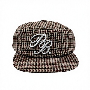 Casquette de baseball plate de luxe personnalisable avec votre logo, motif pied-de-poule en laine kaki, broderie 3D et sangle en cuir - Product Image 1