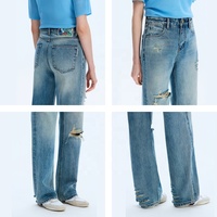 Jean déchiré taille haute moulant pour femme Yuanbofei, style Y2K, coupe droite, délavé, décontracté, pour l'été