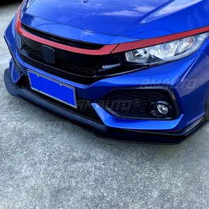 3PCS GR STYLE for Honda Civic 2016-2021 10 Gen FK7 Hatchback SI 2&4 Door Car Front Bumper Spoiler <b>Splitter</b> Glossy Black - Product Image 3