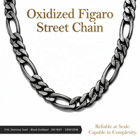 Collar de Cadena Figaro Gruesa Personalizada de Acero Inoxidable 316L Oxidado Negro para Hombre, Estilo Urbano, Hip Hop, OEM ODM, Pedido al por Mayor
