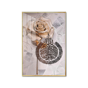 Pittura minimalista moderna della porcellana di cristallo di rosa dorata di stile islamico di arte della parete con diamanti decorazione di fascia alta della casa - Product Image 2
