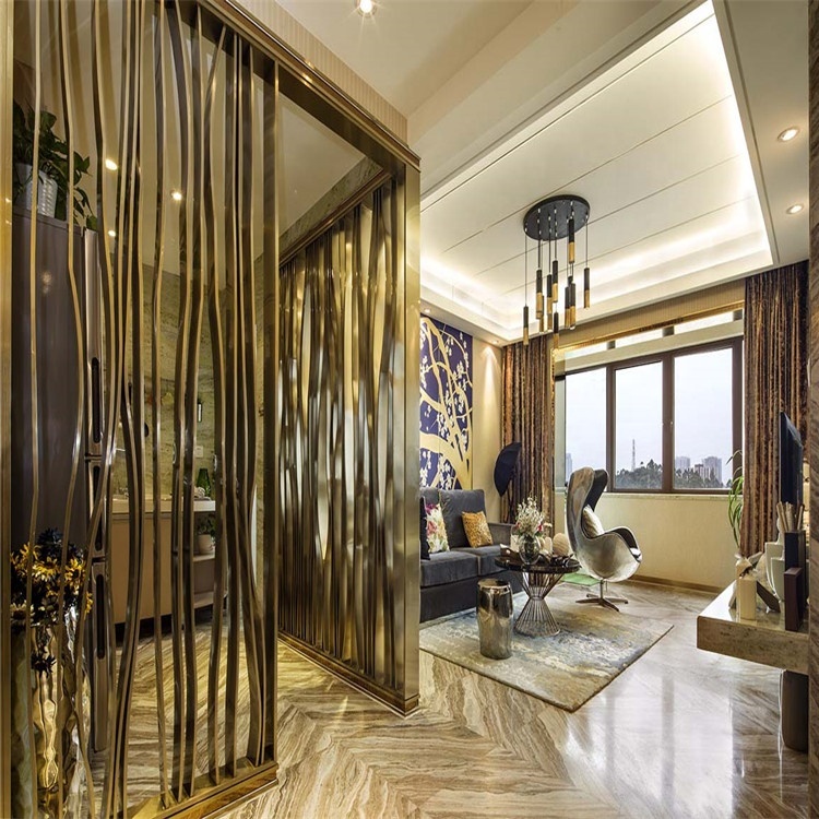 Villa interior metal panel profile work residential hanging room divider antique folding screen