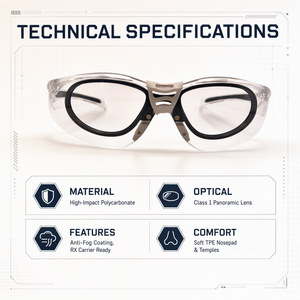 Lunettes de sécurité ANSI Z87.1 en polycarbonate, design monobloc, verres anti-rayures/anti-buée, insert <span class=keywords><strong>RX</strong></span> amovible, protection enveloppante - Product Image 3