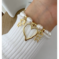 LS-B10138 Meilleure Vente Bracelet Religieux Vintage en Tissu Tressé et Perles, Breloques Pièce de Monnaie, Perle, Croix, Cœur, Cadeau de Fêtes
