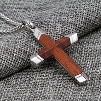 Collier en acier inoxydable 316, pendentifs en bois de Bubinga, collier croix avec chaîne, hypoallergénique, cadeau pour homme, bijoux