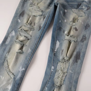 Branded OEM Denim Pants <strong>Trousers</strong> Wholesale Jeans Custom Logo Purple Color Denim Jeans <strong>Men</strong> Slim <strong>Printed</strong> Ripped Hip Hop Jeans - Product Image 4