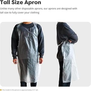 Huamaohengchun(100 Count), 28" x 48" Waterproof Large Tall <b>Plastic</b> Apron for Painting, Kitchen, HouseworkCooking, Barbecue/Clear - Product Image 5