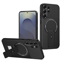 Étui avec béquille pour Samsung Galaxy S26 Ultra S26 Plus S25 Edge S24 FE S23 S22, coque de téléphone magnétique en TPU texturé en fibre de carbone