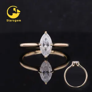 Classic Jewelry 14K Solid Yellow Gold Marquise Cut DEF Color GRA Engagement Moissanite Rings Solitaire Diamond Ring