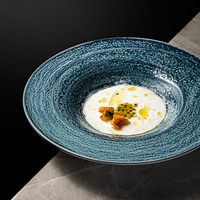 2024 nouveau Design vaisselle Restaurant hôtel café grand 10 "12" pouces en céramique bleu glaçure assiettes à soupe assiette à pâtes dîner fin