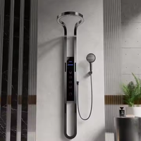 Ensemble de douche cascade en acier inoxydable chinois suralimenté avec robinet thermostatique contemporain pour usage domestique, finition brossée