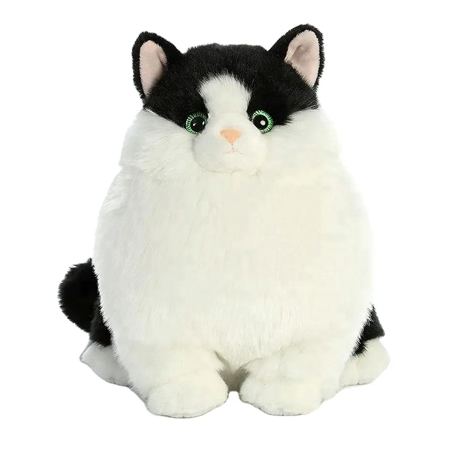 E094 Wit Zwart Vet Katten Gevulde Pluche Dierlijke Speelgoed Ronde Kussen Knuffel Pluizige Speelgoed Pluche Kat