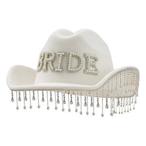 Hot Bachelorette Party Femmes Cowgirl Chapeau BRIDE Lettre Strass Gland Perle pour Mariage De Mariée En Plein Air Plage Utilisation Commerciale - Product Image 6