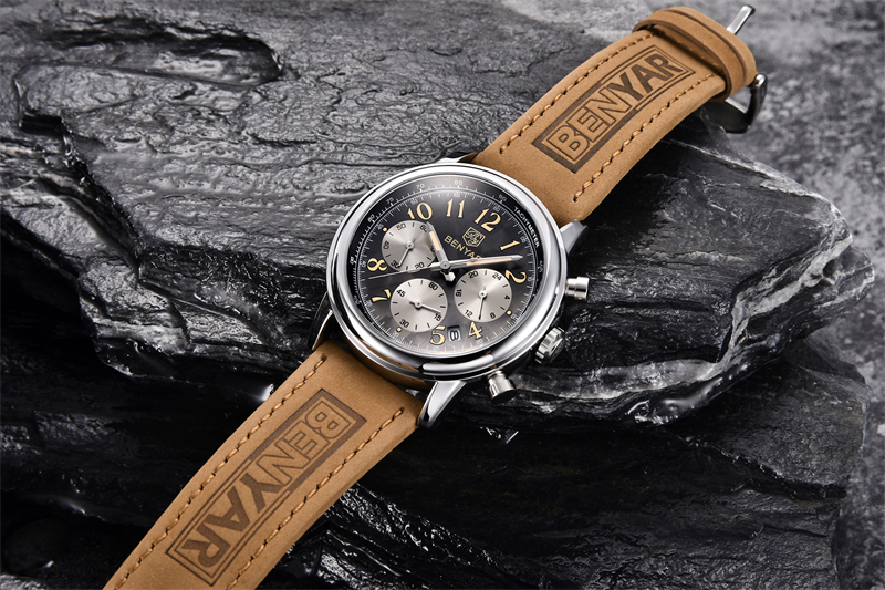 New BENYAR Top Brand Leather Men Quartz Wristwatches Waterproof Chronograph Men Sports Watch for Men Reloj hombre
