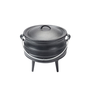 Petit pot à frire robuste <span class=keywords><strong>en</strong></span> fonte avec couvercle et poignée de transport, pré-culotté, noir, à trois pieds, type Potjie - Product Image 3