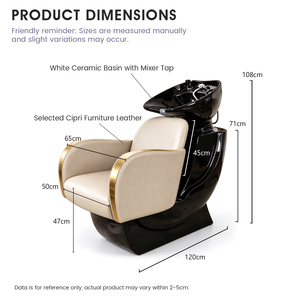 Fauteuil de lavage moderne en cuir marron pour salon de coiffure avec lavabos en céramique et base en fibre de verre – Mobilier professionnel pour salon de coiffure - Product Image 4