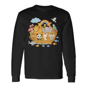 Camiseta de Manga Larga para Niños con Diseño de Arca de Noé y Animales, Historia Bíblica - Product Image 1