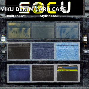 WRIZA Porte-cartes en jean personnalisé avec motif, protection RFID, portefeuille fin pour cartes de crédit, étui minimaliste en jean pour cartes de visite - Product Image 2