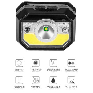 Headlamp Led <b>Rechargeable</b> Usb Charging Lightweight <b>Night</b> Running With Infrared Sensor Red Blue <b>Light</b> Xpe Cob Chip - Product Image 5