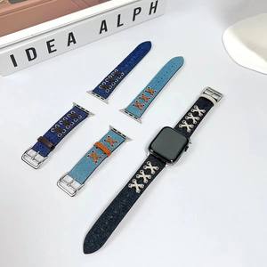 Correa de cuero vaquero para <span class=keywords><strong>Apple</strong></span> <span class=keywords><strong>Watch</strong></span> Band Ultra 49 41 <span class=keywords><strong>45mm</strong></span> Luxury Band 38 42mm Correa IWatch Series 8 <span class=keywords><strong>7</strong></span> 6 SE Pulsera de repuesto - Product Image 1