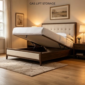 Lit plateforme rembourré en bois avec rangement, cadre de lit moderne en tissu lin capitonné avec tête et pied de lit pour les designers d'intérieur - Product Image 3