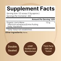 Poudre de champignon Crinière de lion biologique pour adultes, issue de mycélium de champignon à fruits entiers, OEM ODM, améliore la mémoire et le sommeil, 24 mois