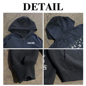 Sweat à capuche zippé en tissu éponge 450 g/m² avec impression DTG personnalisée haute couture, effet vieilli, délavé soleil et délavé à l'acide - Product Image 6