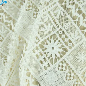 2024 New Design Hollow Flower Patterns White Eyelet Embroidery Fabric Mesh Net Lace Fabric For Dinner Party Dress Woman Garment