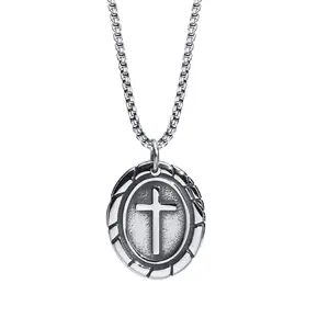 Vine Silver Color Stainless Steel Cross Necklaces for Men Women Simple Punk Religious Faith Collar Gift religious Jewelry