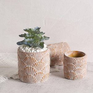 Maceta de Cemento con Relieve Vintage al por Mayor, Maceta de <span class=keywords><strong>Hormigón</strong></span> con Textura 3D Personalizada para Suculentas con Bandeja - Product Image 2