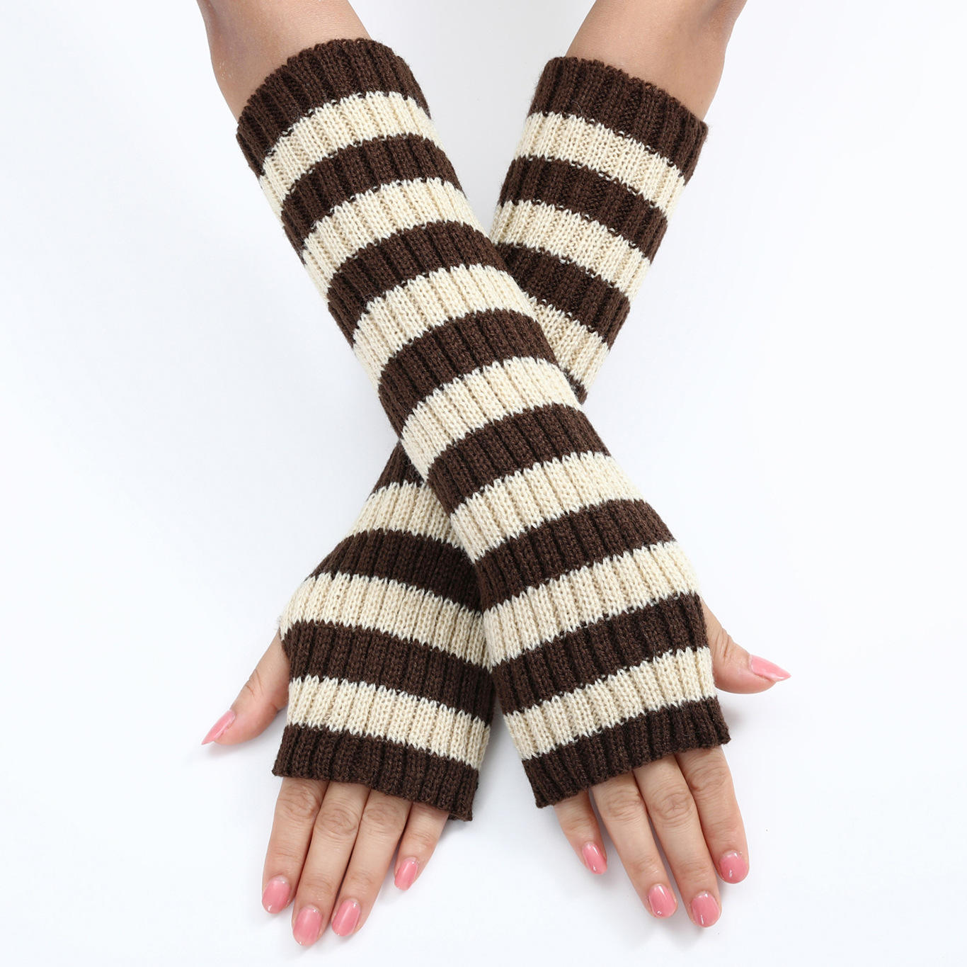 HZM-60966 Women Knit Arm Warmers Long Fingerless Gloves Knitted