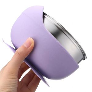 Tazón de Silicona con Succión y Revestimiento Interior de Acero Inoxidable 304, Tazón de Alimentación para Bebés con Cuchara y Tenedor, Juego de Utensilios para Comer para Bebés - Product Image 2