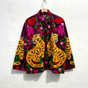Hand Embroidered Finished Vintage Velvet Sheep Skin <b>Women's</b> Blazer Turn-down Collar Full Sleeve Solid Pattern Breathable Cotton - Product Image 1